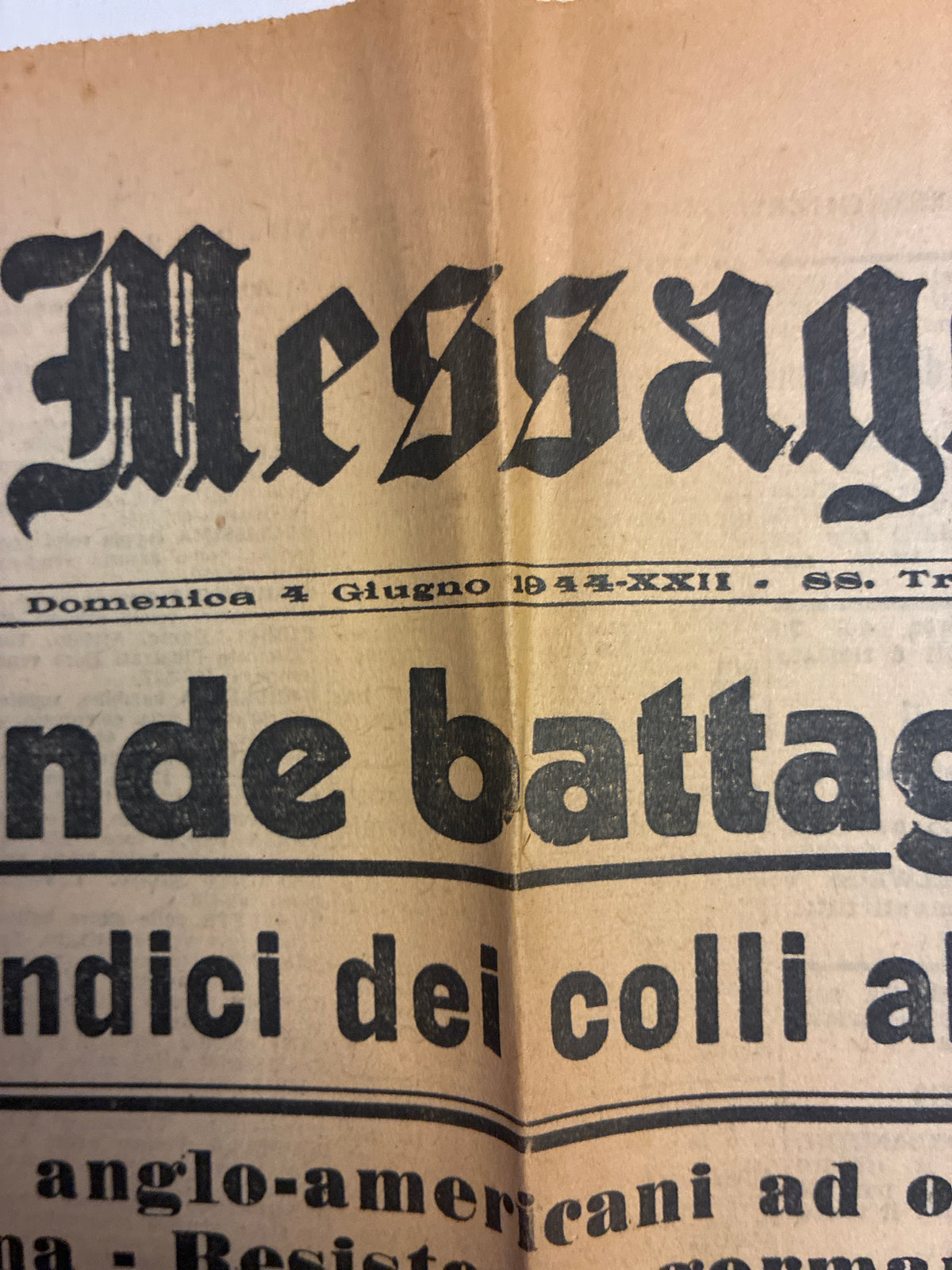 Quotidiano ORIGINALE 4 Giugno 1944 Il Messaggero Liberazione di Roma Mappa COMPLETO