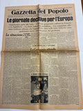 Quotidiano Storico Gazzetta del Popolo 28 Settembre 1938 Crisi di Monaco Fascismo Hitler