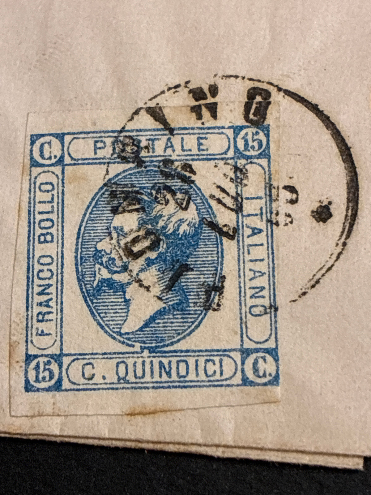 Lettera 1863 con 15 Centesimi Azzurro Secondo Tipo "Matraire" in periodo d'uso ordinario dall'Archivio e Collezione dell'Ing. Curzio Batini