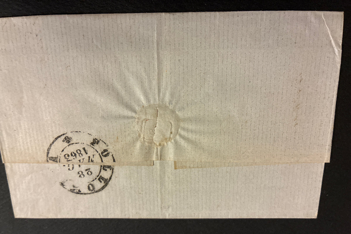 Lettera 1863 con 15 Centesimi Azzurro Primo Tipo "Matraire" dall'Archivio e Collezione dell'Ing. Curzio Batini