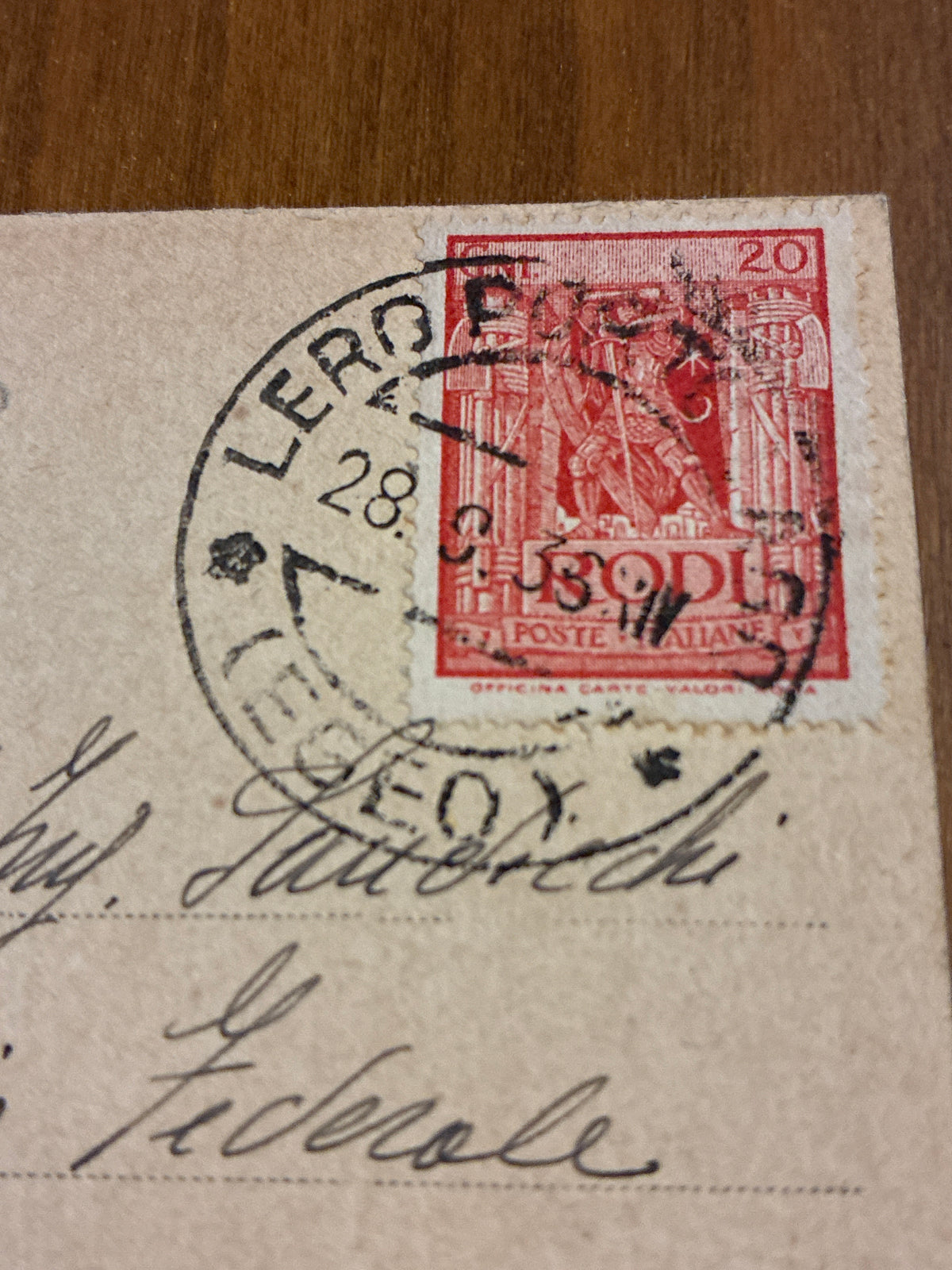 Isole Italiane Egeo 1936 Cartolina da Lero Porto Lago a Matera Affrancata Rodi 20 Centesimi Era Fascista Anno XIV Segretario Federale