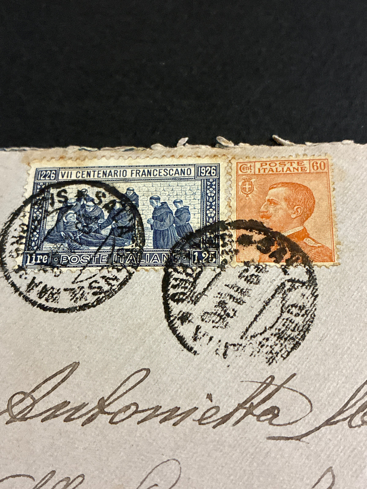 Busta 1926 spedita per espresso a Salerno in tariffa con francobollo commemorativo vii centenario francescano da lire 1,25.