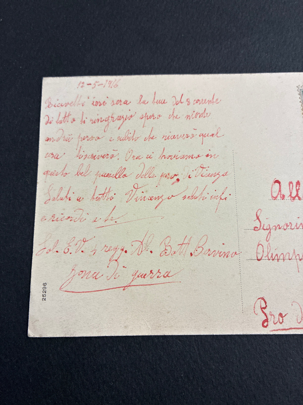 Rara Cartolina WW1 S. Giorgio di Perlena 1916 - 7° Alpini Battaglione Val Berico da Zona di Guerra