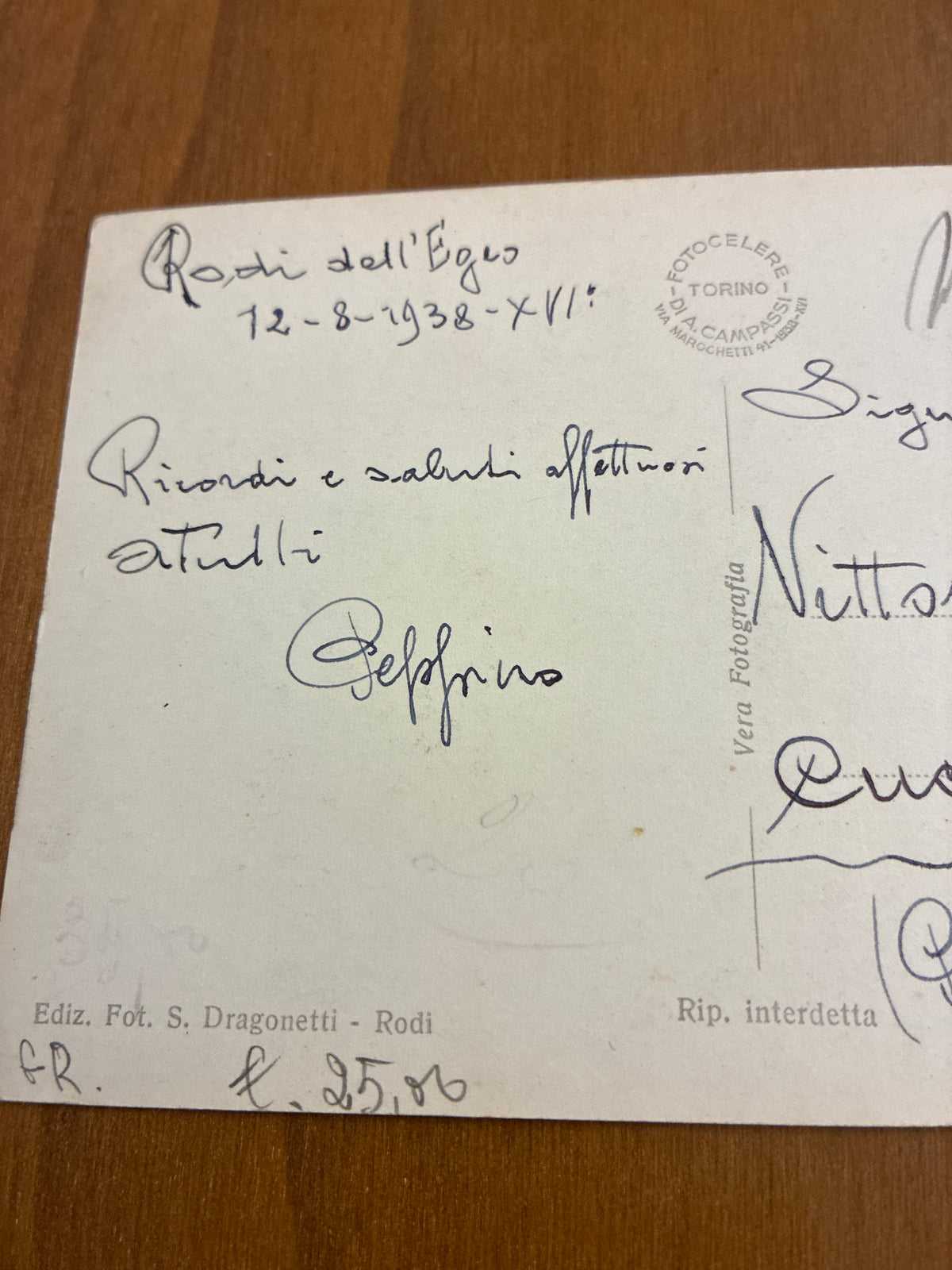 Isole Italiane Egeo 1938 Cartolina da Rodi a Alessandria Affrancata 20 Centesimi Era Fascista Anno XVI Mandracchio Lupa Capitolina