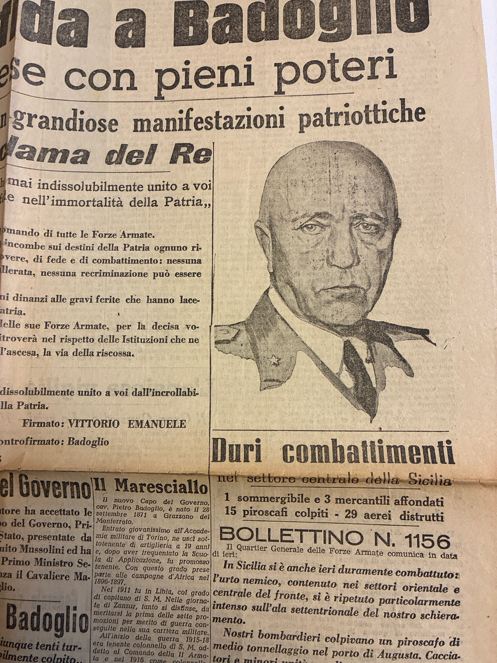 Quotidiano Originale Il Giornale d'Italia 27 Luglio 1943 - Caduta del Fascismo e Governo Badoglio