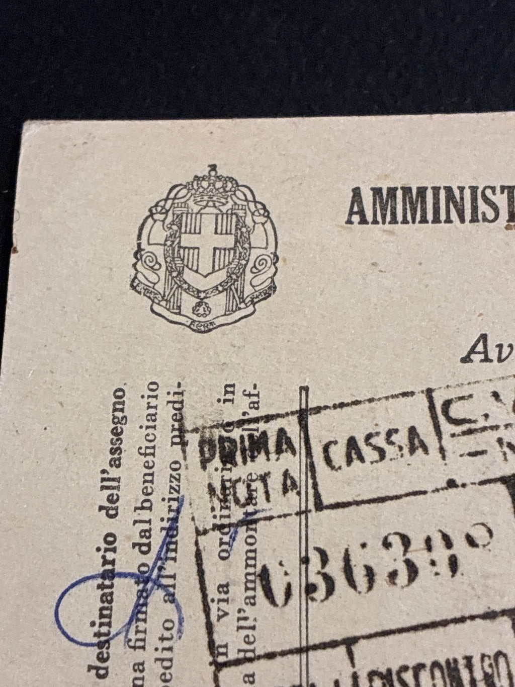 Avviso Ricevimento Assegno Postale (1961) - Modulo del Regno d'Italia usato in Repubblica con 25l Olimpiadi.