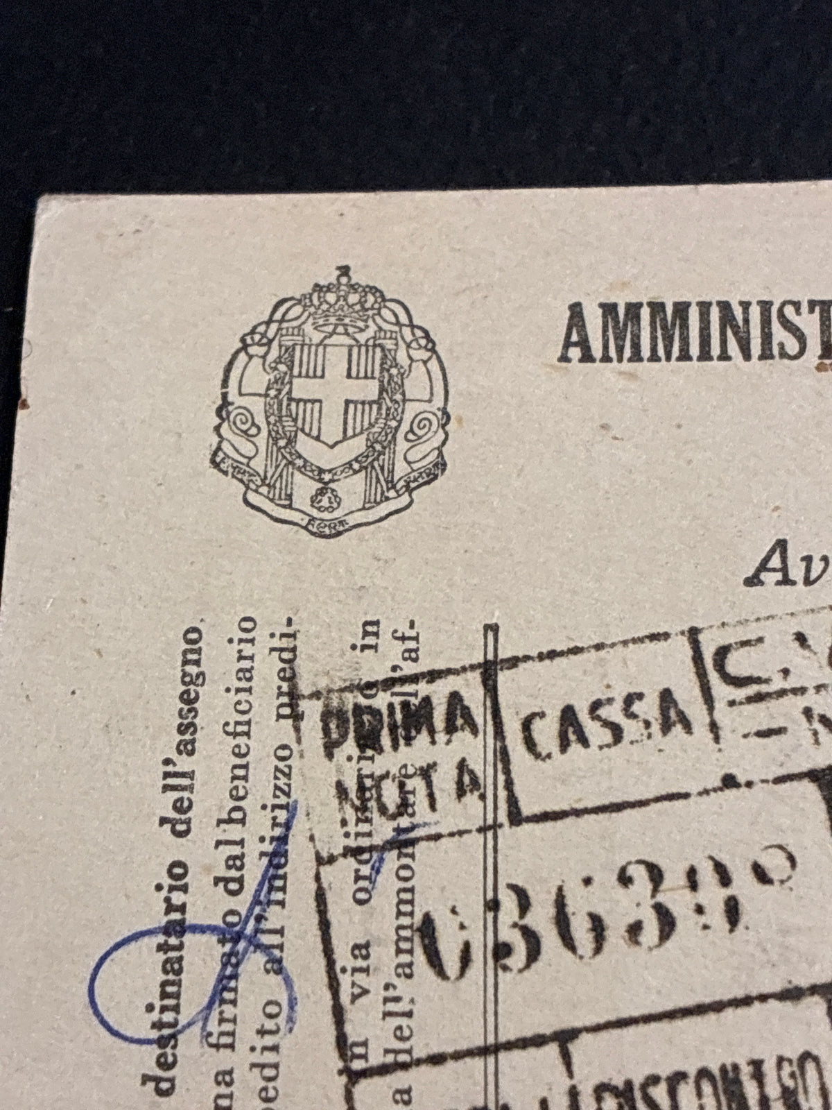 Avviso Ricevimento Assegno Postale (1961) - Modulo del Regno d'Italia usato in Repubblica con 25l Olimpiadi.