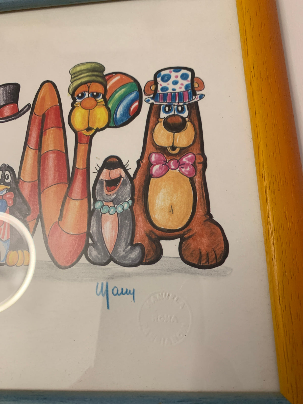 Disegno personalizzato con nome "Flaminia" a personaggi animati