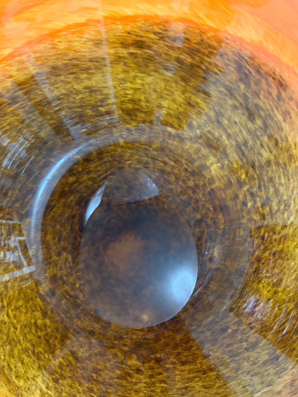Piatto Centroatavola Vintage in Vetro Soffiato Arancione e Ambra