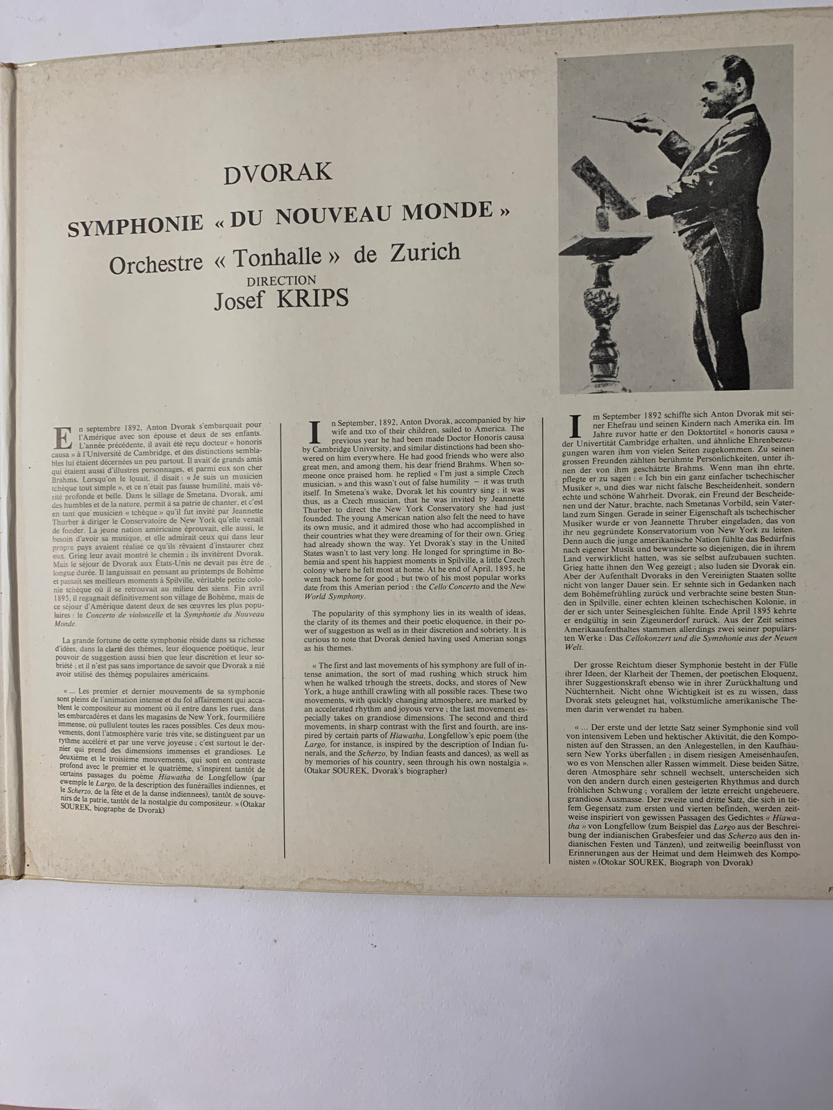 LP Dvořák - Sinfonia N. 9 "Nuovo Mondo" - Josef Krips / Tonhalle Zurich - Festival Classique FC 409