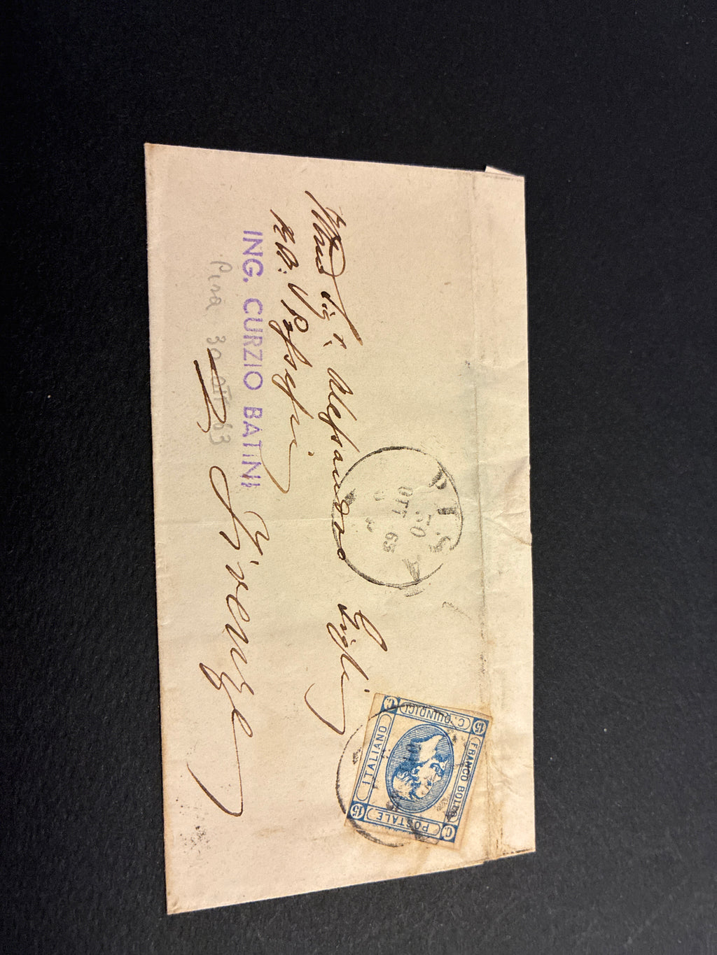 Lettera Storica 1863 da Pisa a Firenze Francobollo 15c II Tipo e Ambulante Ferroviario N.2