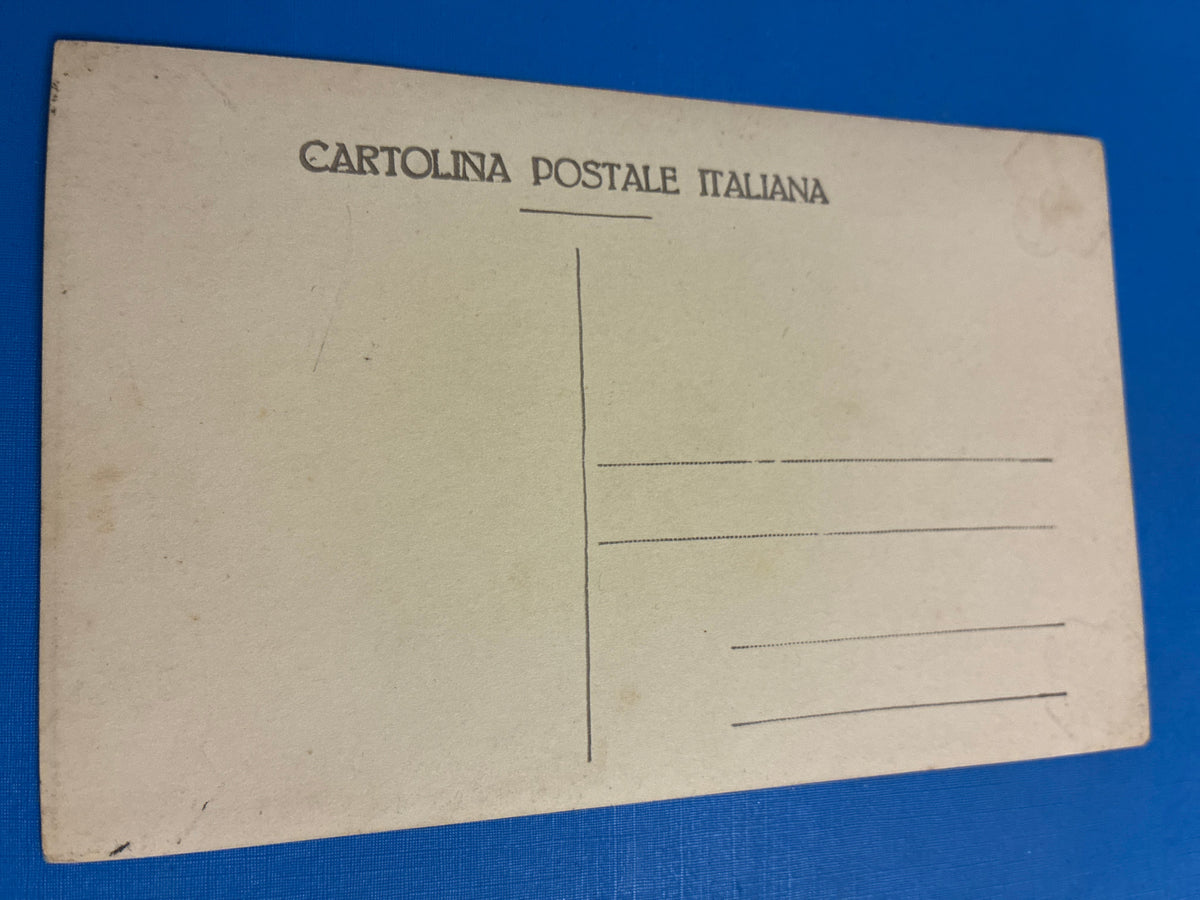 Cartolina postale italiana d'epoca coloniale del 1919 con veduta panoramica di Beni Ulid (Libia) e militare in divisa coloniale dell'epoca