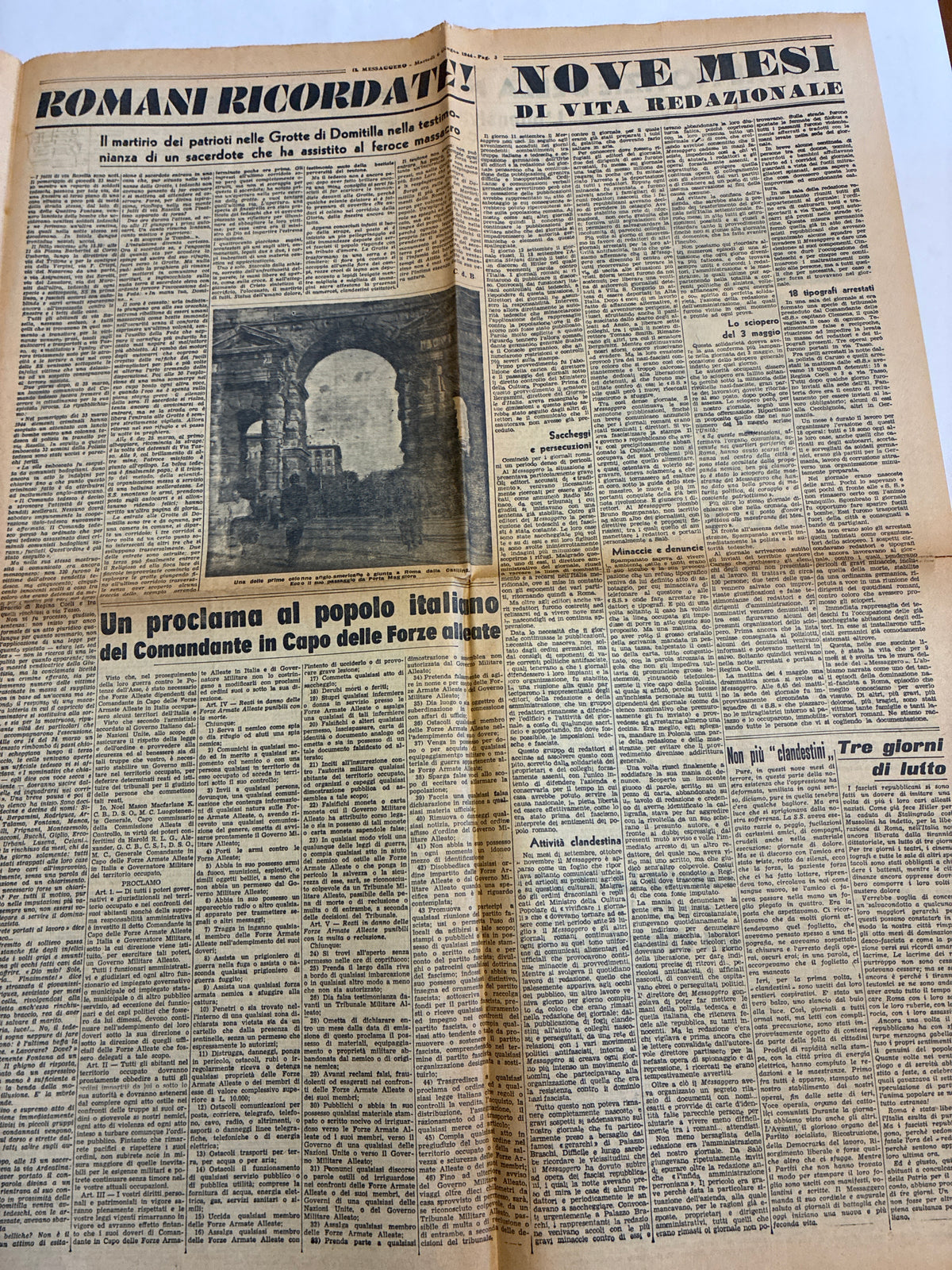 Quotidiano Originale Epoca Il Messaggero 6 Giugno 1944 Giornate di esultanza per Roma Seconda Guerra Mondiale