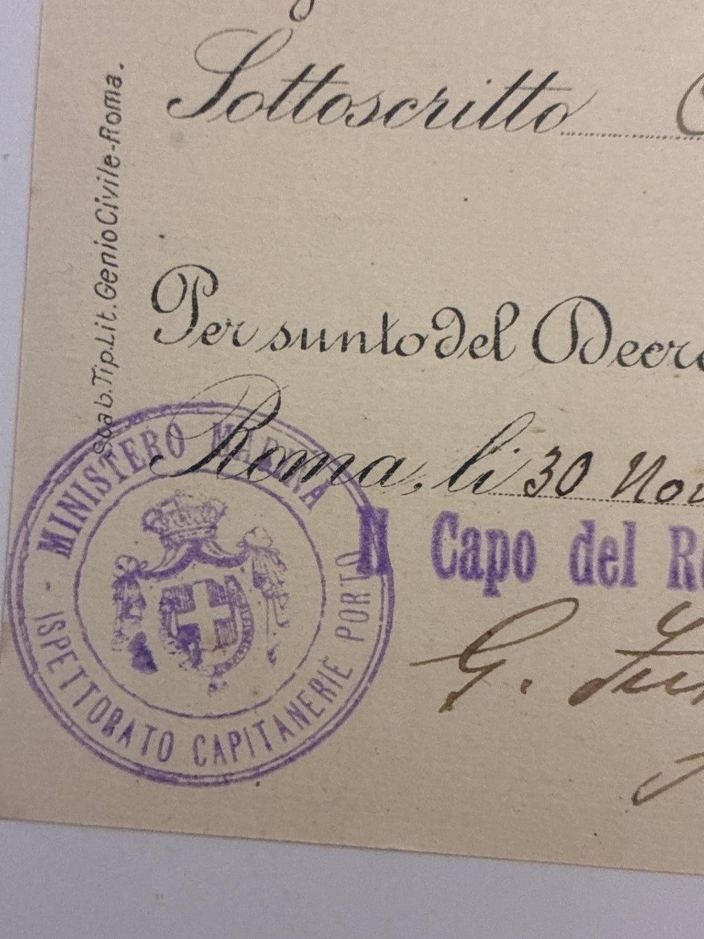 Raro Decreto Luogotenenziale 1918 Riserva Anzianità Umberto Lugli - Tomaso di Savoia - Incorniciato Grande Guerra