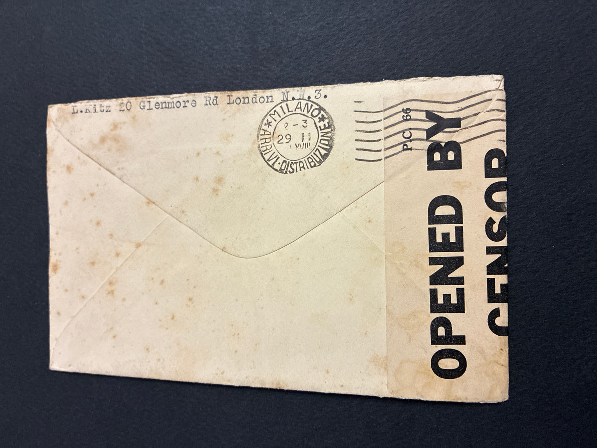 Lettera Storia Postale 1940 da Londra a Milano - Censura Inglese P.C.66 Intero Testo