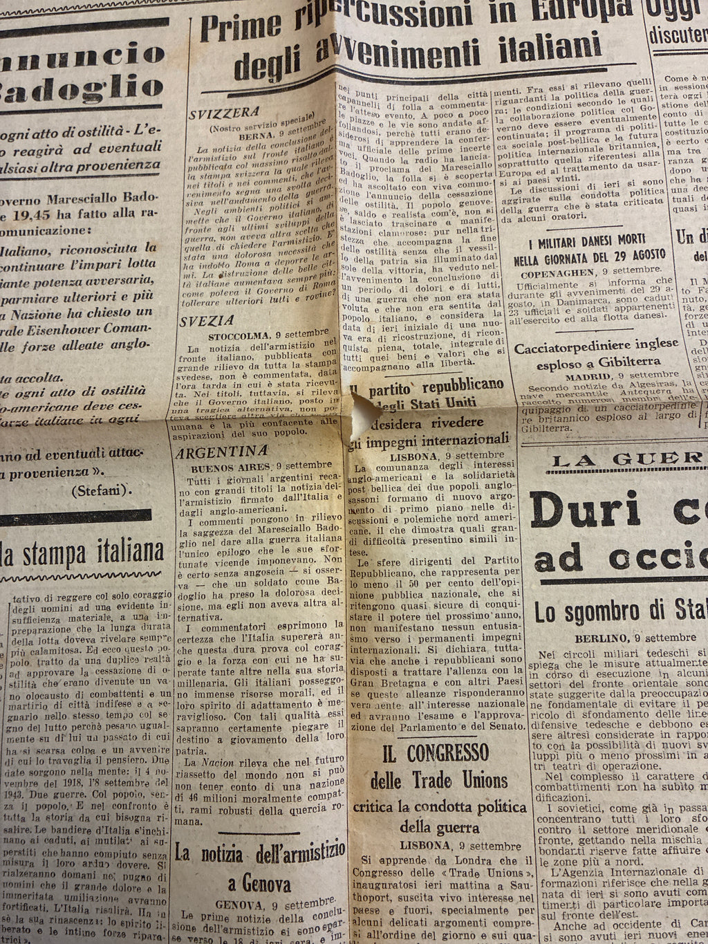 Quotidiano Storico Il Piccolo Trieste 9-10 Settembre 1943 Armistizio Badoglio