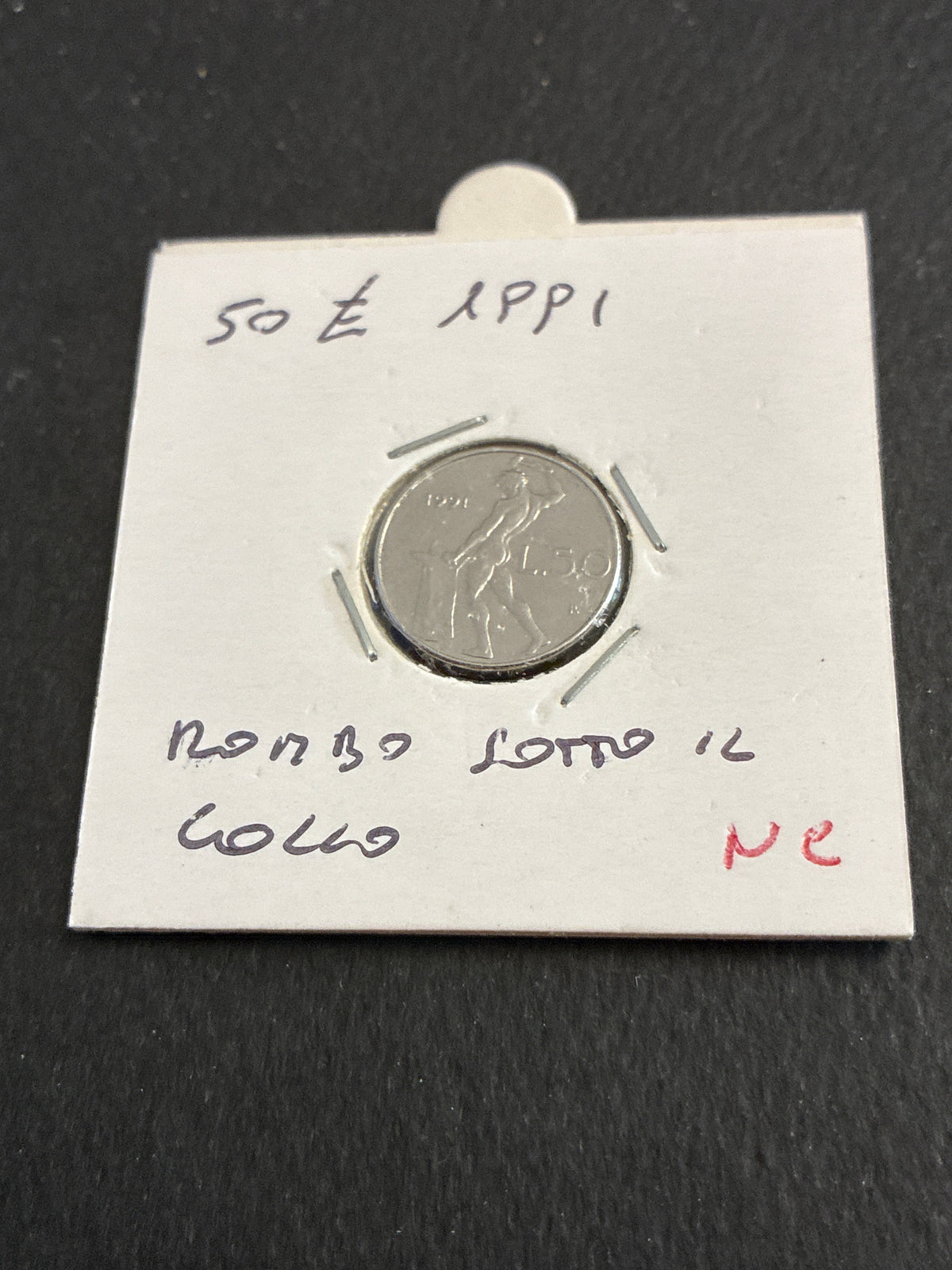 50 lire del 1991 Vulcano micro moneta variante errore di conio rombo sotto il collo nc