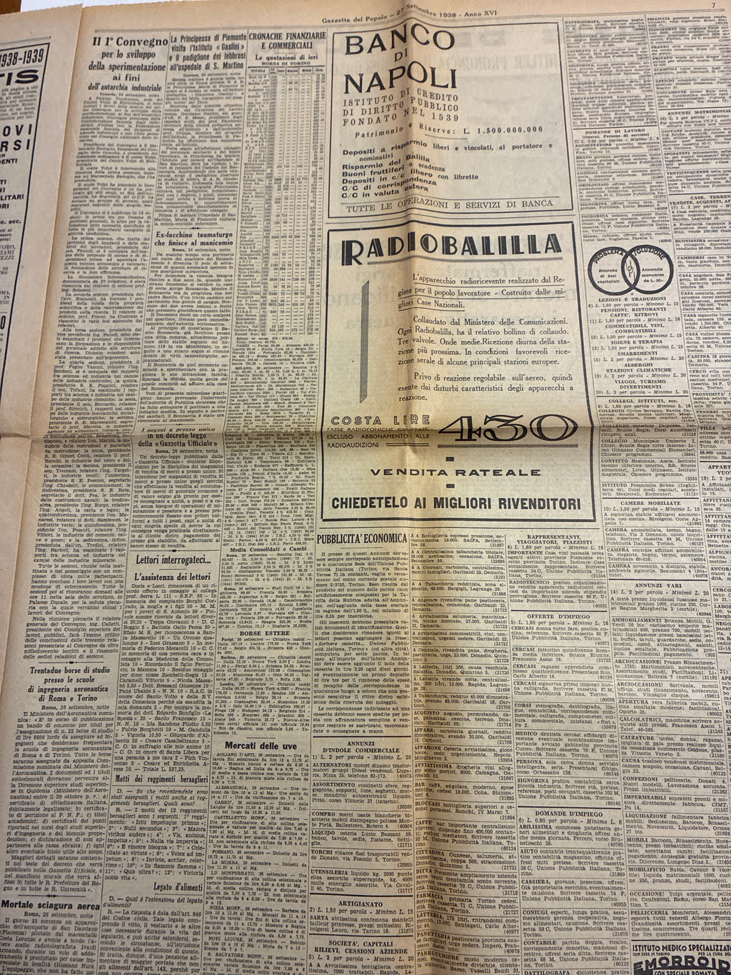 Quotidiano Storico Gazzetta del Popolo 27 Settembre 1938 Fascismo Mussolini Crisi Monaco