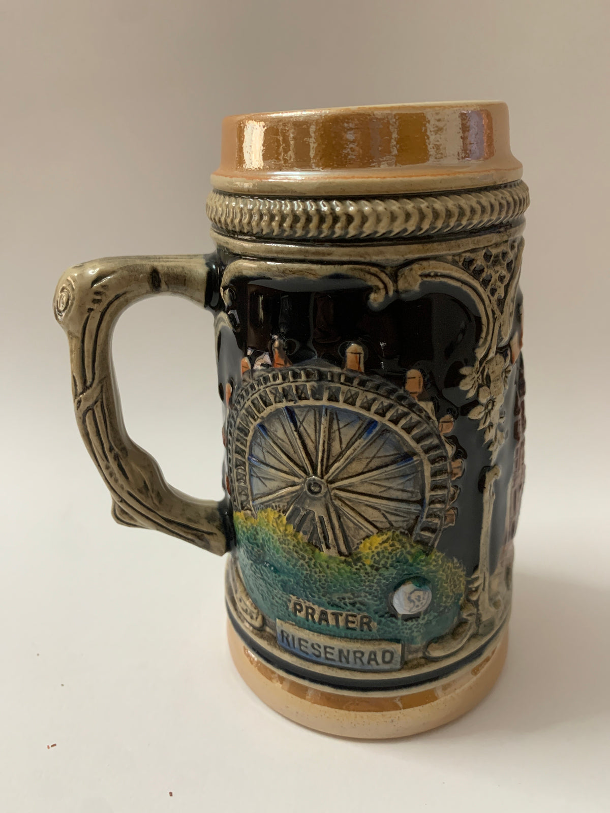 Boccale da Birra Vintage in Ceramica "Spanische Hofreitschule Wien" con Rilievo