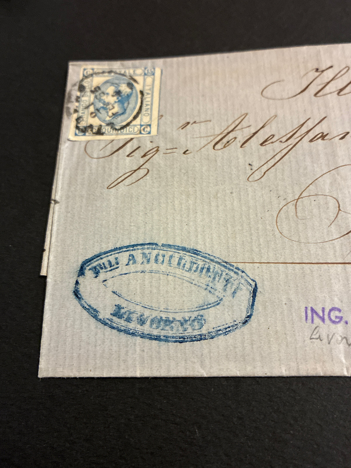 Lettera 1863 con 15 Centesimi Azzurro Primo Tipo "Matraire" in uso precoce dall'Archivio e Collezione dell'Ing. Curzio Batini